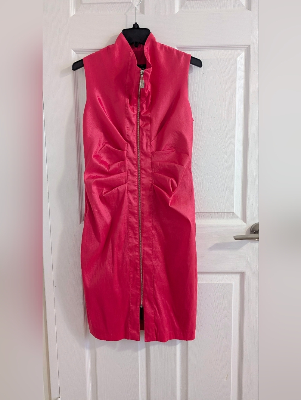 Frank Lyman Fuchsia Pink Taffeta Sheath Dress Zip Front Ruched Cocktail Chic 8